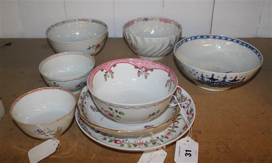 Collection of English porcelain tea wares, inc New Hall, Derby etc (8 - faults)